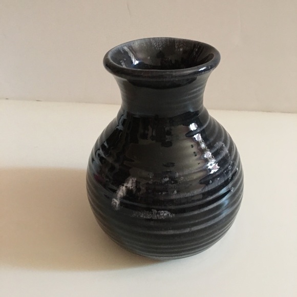 Black Glazed Clay Vase - Picture 2 of 8